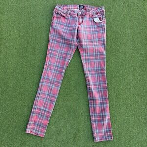 Vintage Y2K Tripp NYC Red Tartan Plaid Pants Size 30 Skinny Jeans Low Rise